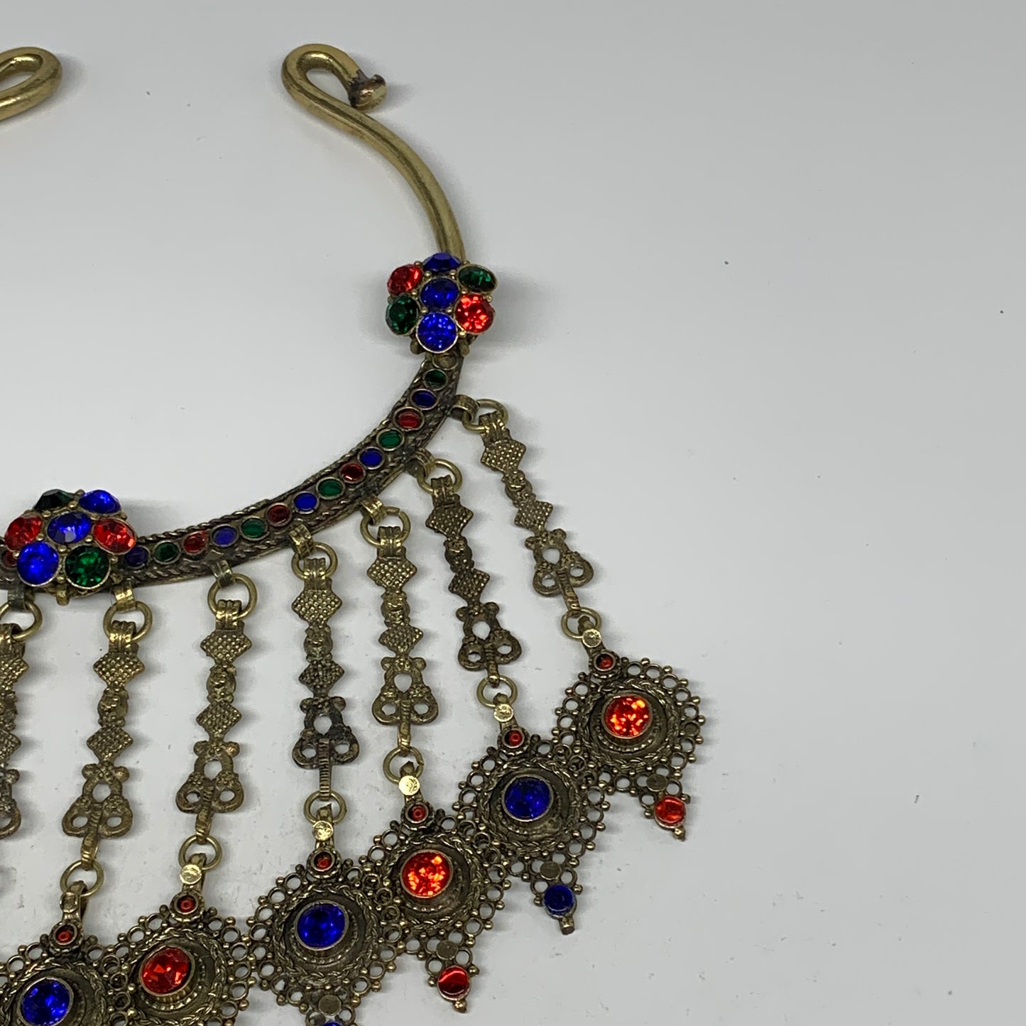 310g, 11"x5.25"Kuchi Turkmen Choker Necklace Multi-Color Tribal Gypsy Beho,B1413