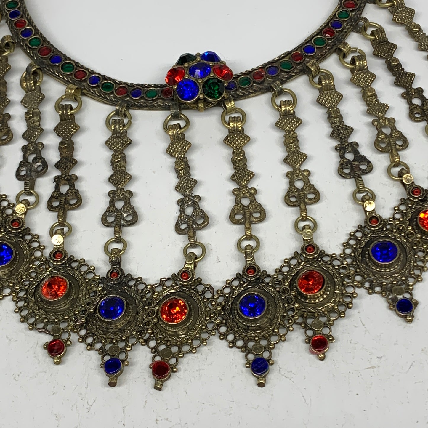 310g, 11"x5.25"Kuchi Turkmen Choker Necklace Multi-Color Tribal Gypsy Beho,B1413
