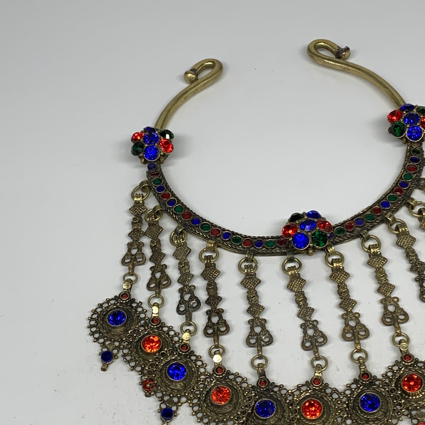 310g, 11"x5.25"Kuchi Turkmen Choker Necklace Multi-Color Tribal Gypsy Beho,B1413