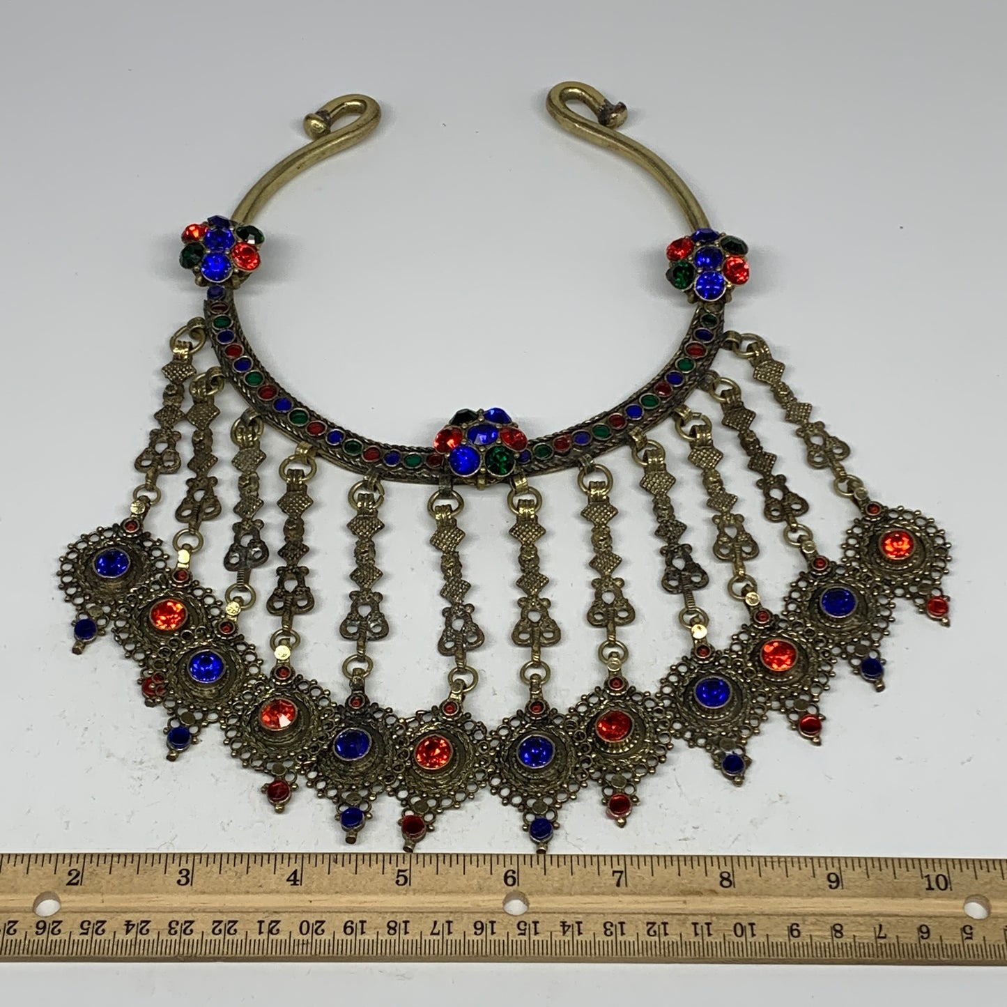 310g, 11"x5.25"Kuchi Turkmen Choker Necklace Multi-Color Tribal Gypsy Beho,B1413