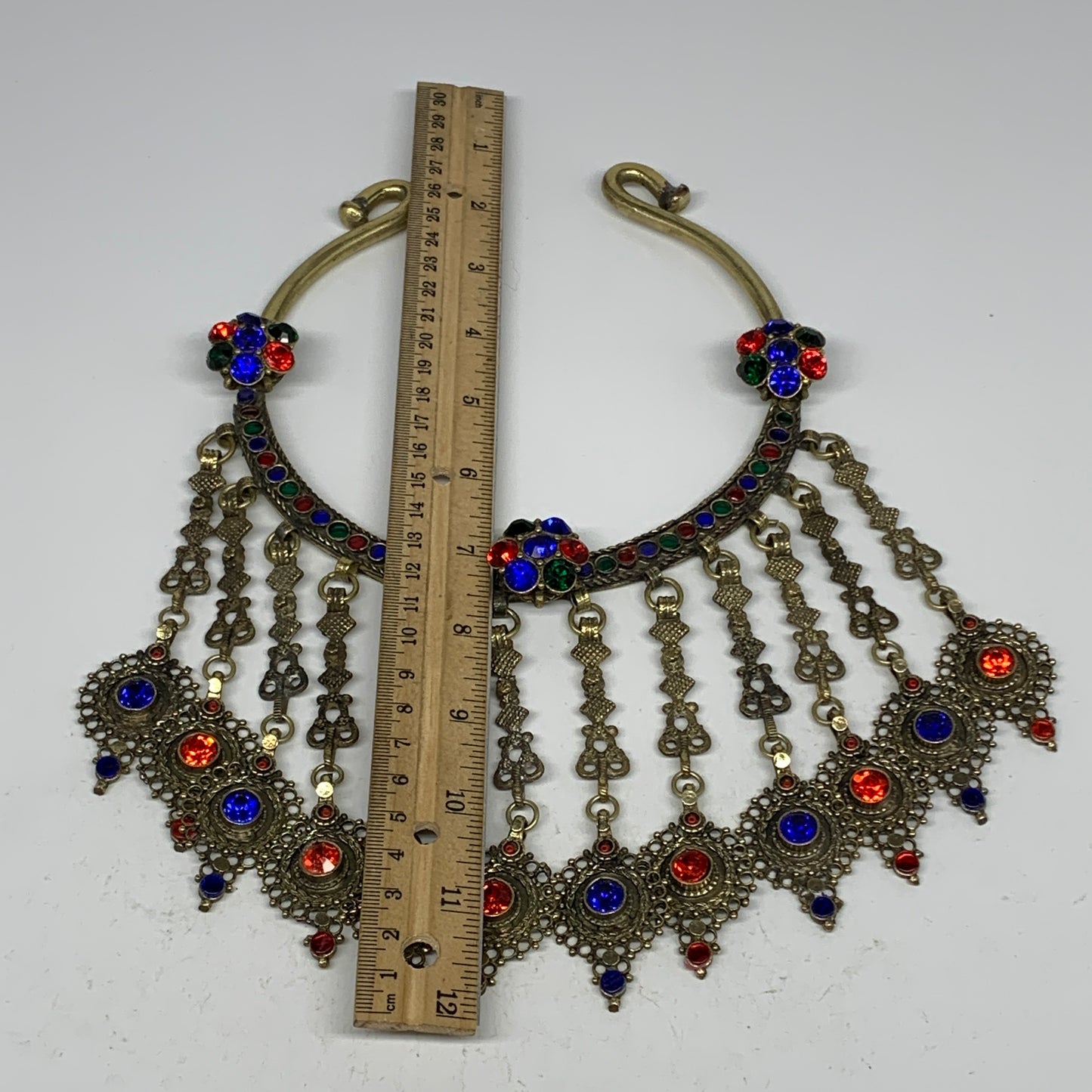 310g, 11"x5.25"Kuchi Turkmen Choker Necklace Multi-Color Tribal Gypsy Beho,B1413