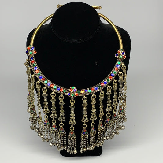 285g, 11"x6"Kuchi Turkmen Choker Necklace Multi-Color Tribal Gypsy Beho,B14140