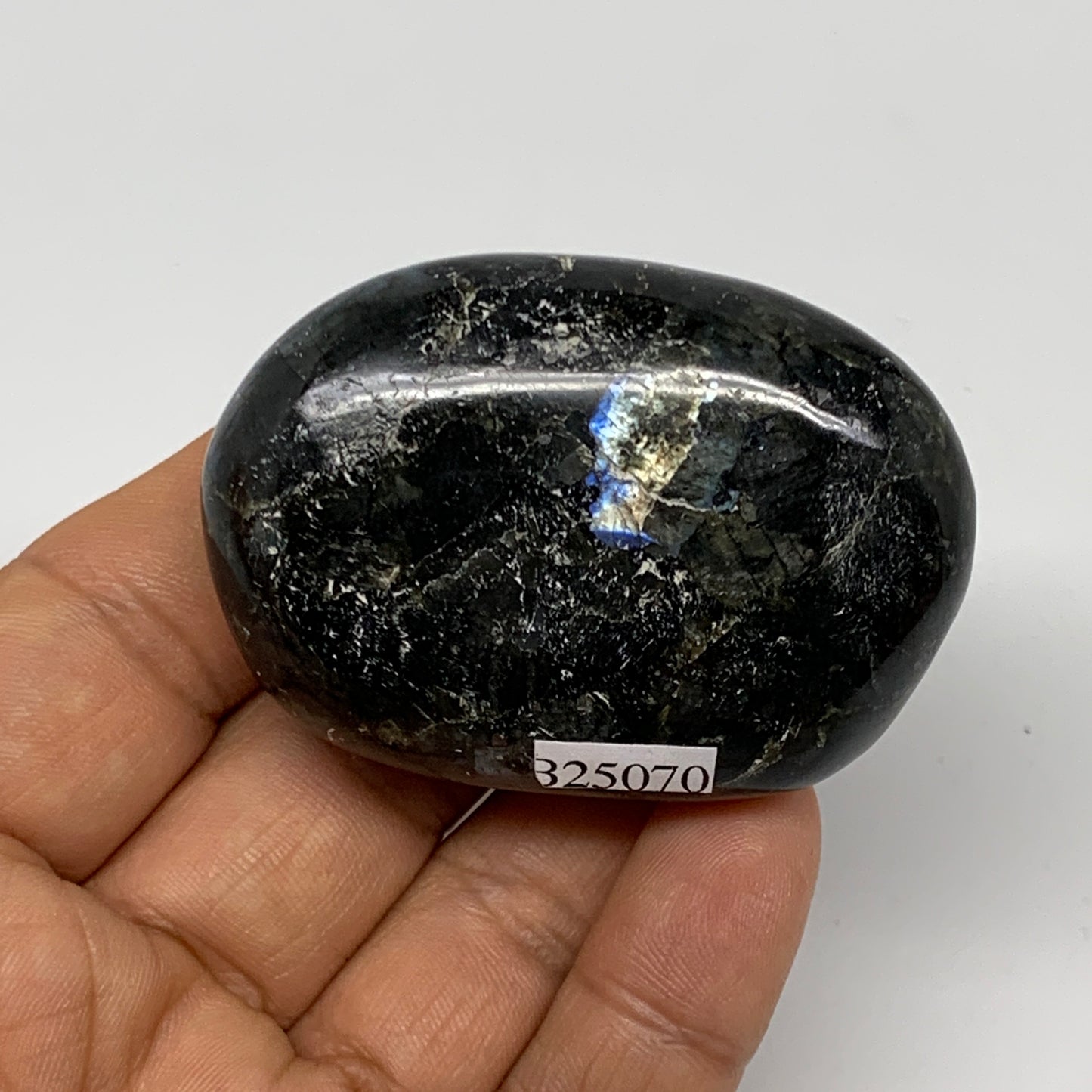 78.1g,2.2"x1.5"x0.8", Labradorite Palm-stone Tumbled Reiki @Madagascar,B25070