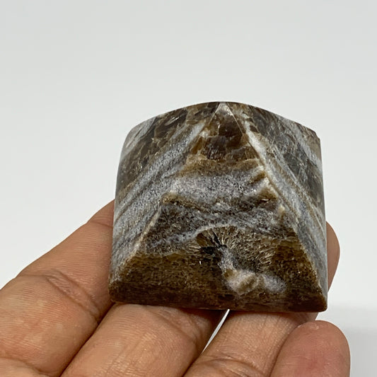 67.6g, 1.3"x1.6"x1.6" Chocolate/Gray Onyx Pyramid Gemstone @Morocco, B18967