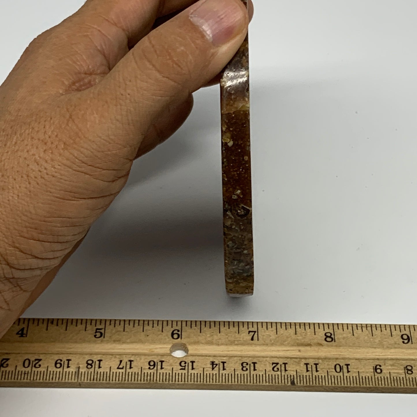 190.2g, 4.3"x0.4", Ammonite coaster fossils made round disc @Madagascar, B15059