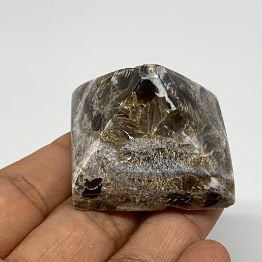 59.5g, 1.2"x1.6"x1.6" Chocolate/Gray Onyx Pyramid Gemstone @Morocco, B18968