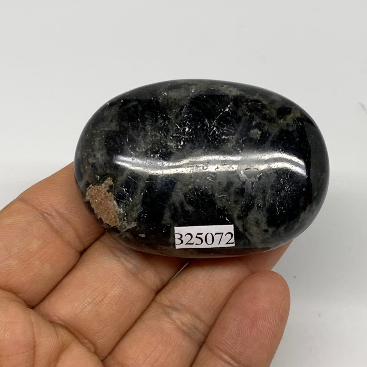 74.2g,2.2"x1.5"x0.8", Labradorite Palm-stone Tumbled Reiki @Madagascar,B25072