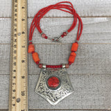 1pc, Turkmen Necklace Pendant Statement Tribal Coral Inlay Beaded,20-21", BN45
