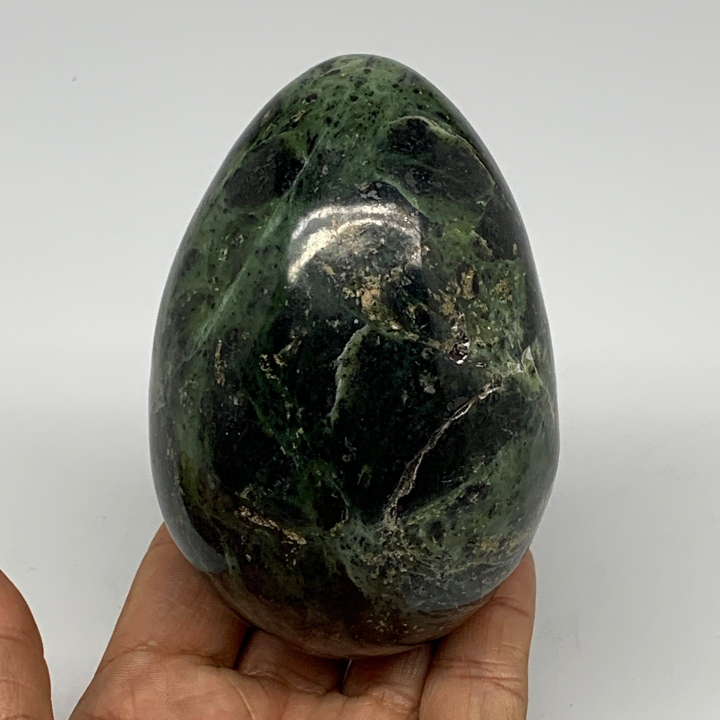 573g, 3.8"x2.7" Natural Green Nephrite Jade Egg Gemstone, @Pakistan, B25366