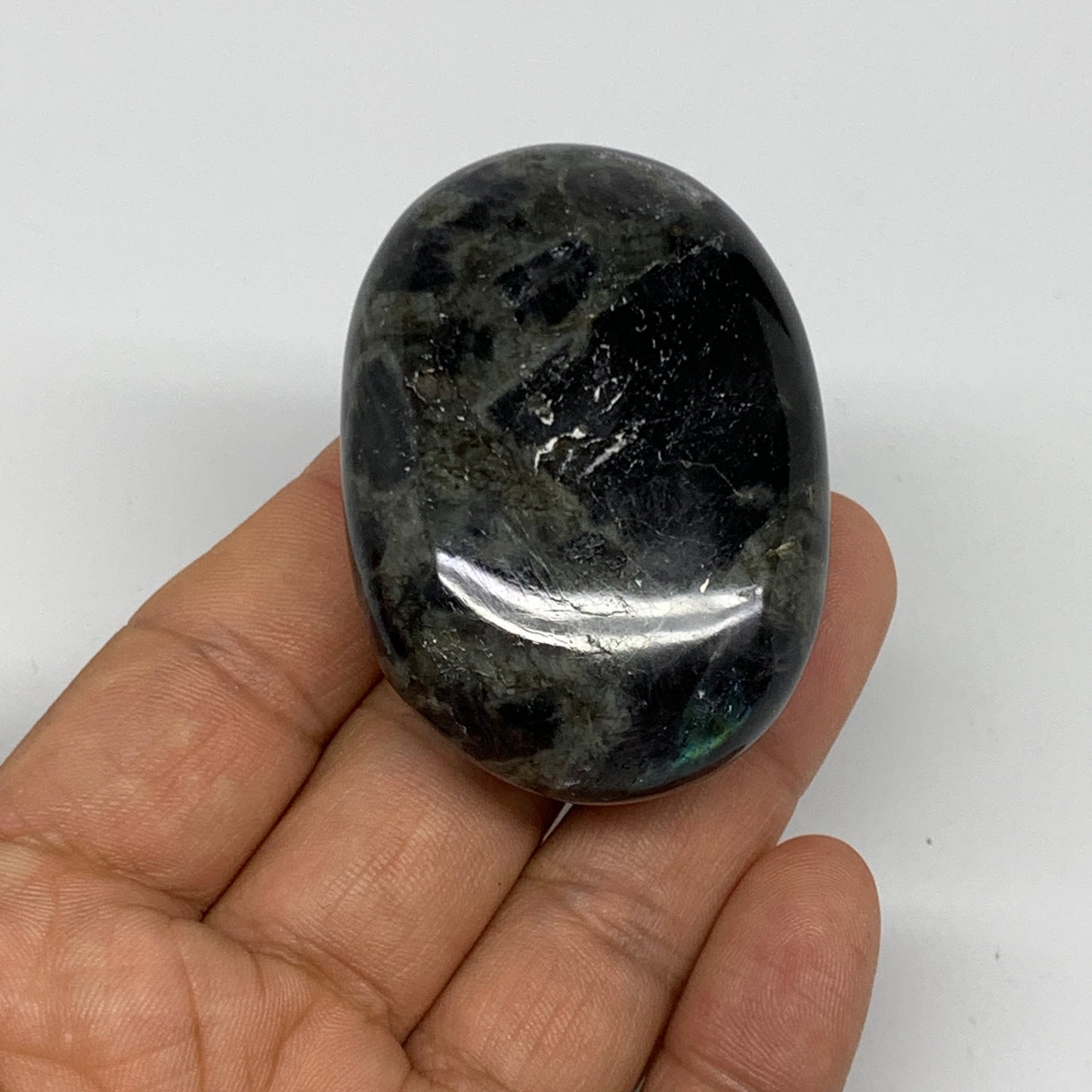 74.2g,2.2"x1.5"x0.8", Labradorite Palm-stone Tumbled Reiki @Madagascar,B25072