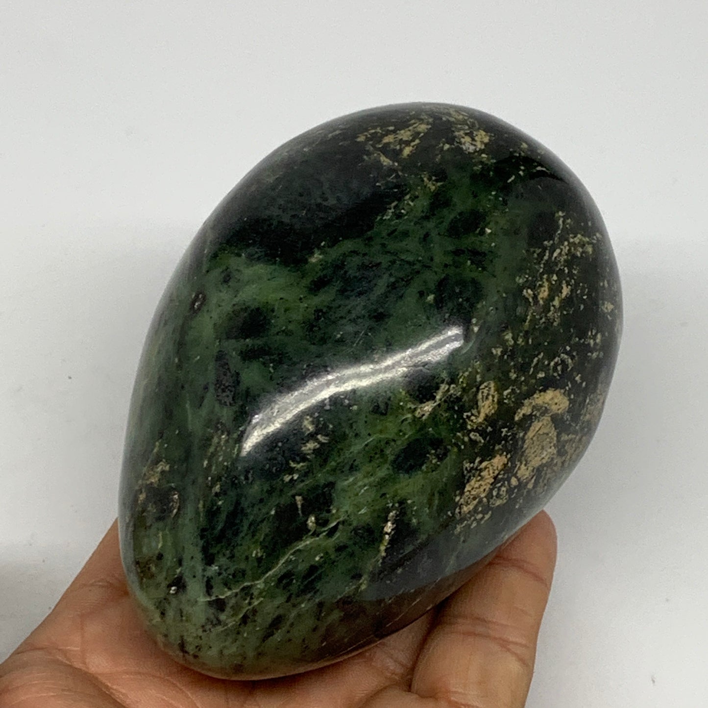 573g, 3.8"x2.7" Natural Green Nephrite Jade Egg Gemstone, @Pakistan, B25366