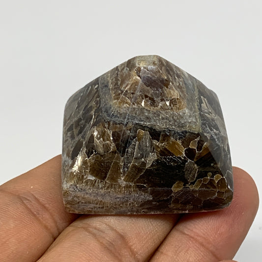 48.2g, 1.1"x1.5"x1.4" Chocolate/Gray Onyx Pyramid Gemstone @Morocco, B18969