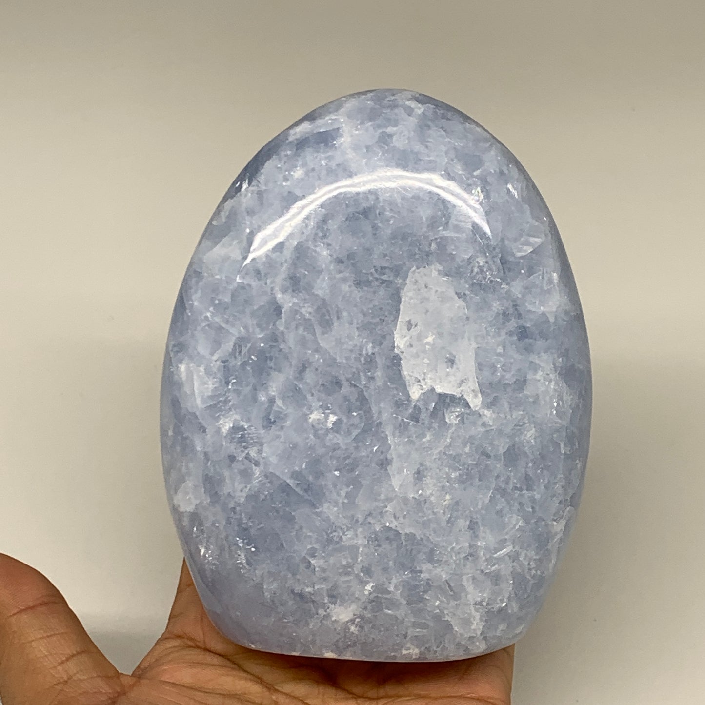 806g,4.6"x3.6"x1.7" Blue Calcite Polished Freeform Stands @Madagascar,B6416