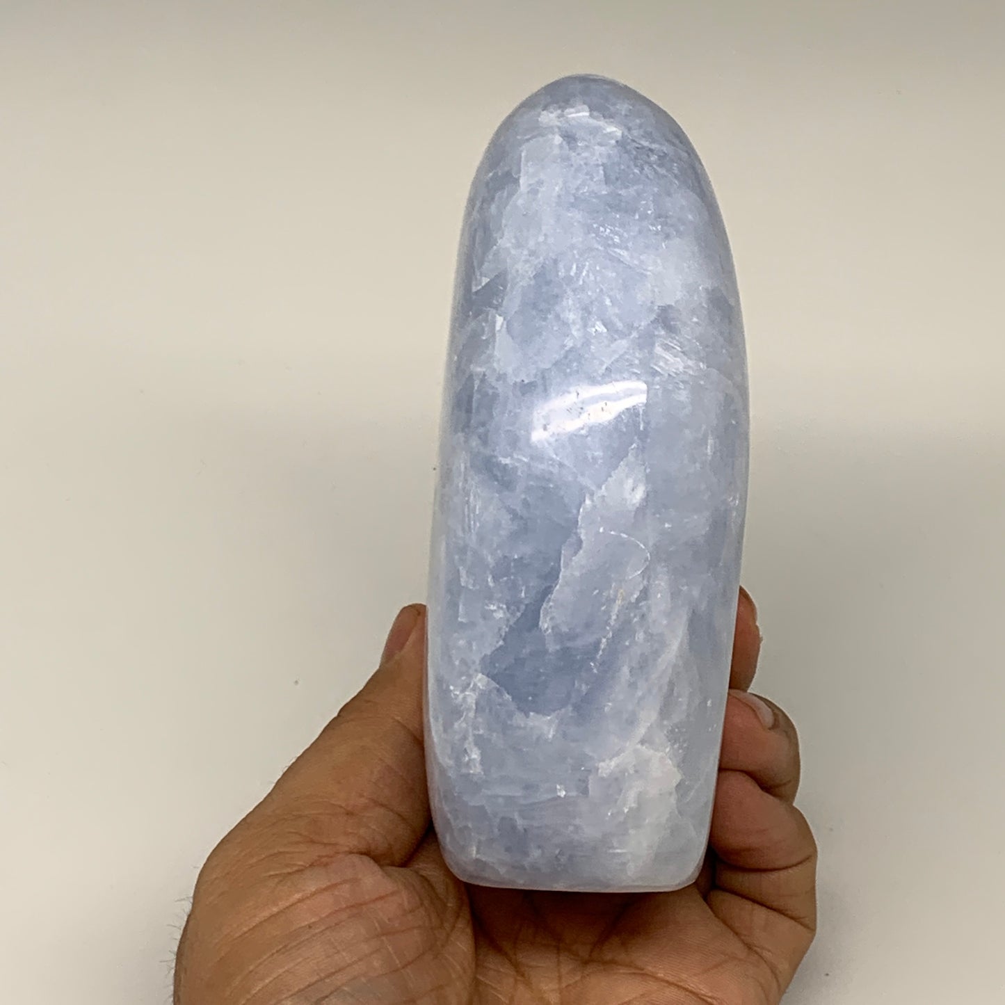 806g,4.6"x3.6"x1.7" Blue Calcite Polished Freeform Stands @Madagascar,B6416