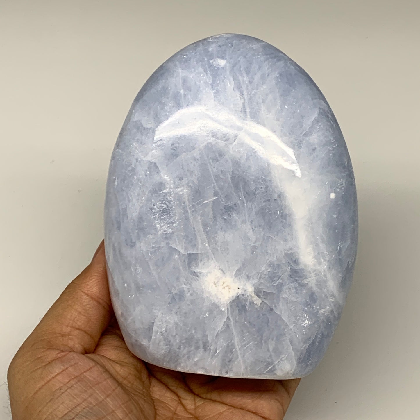 806g,4.6"x3.6"x1.7" Blue Calcite Polished Freeform Stands @Madagascar,B6416