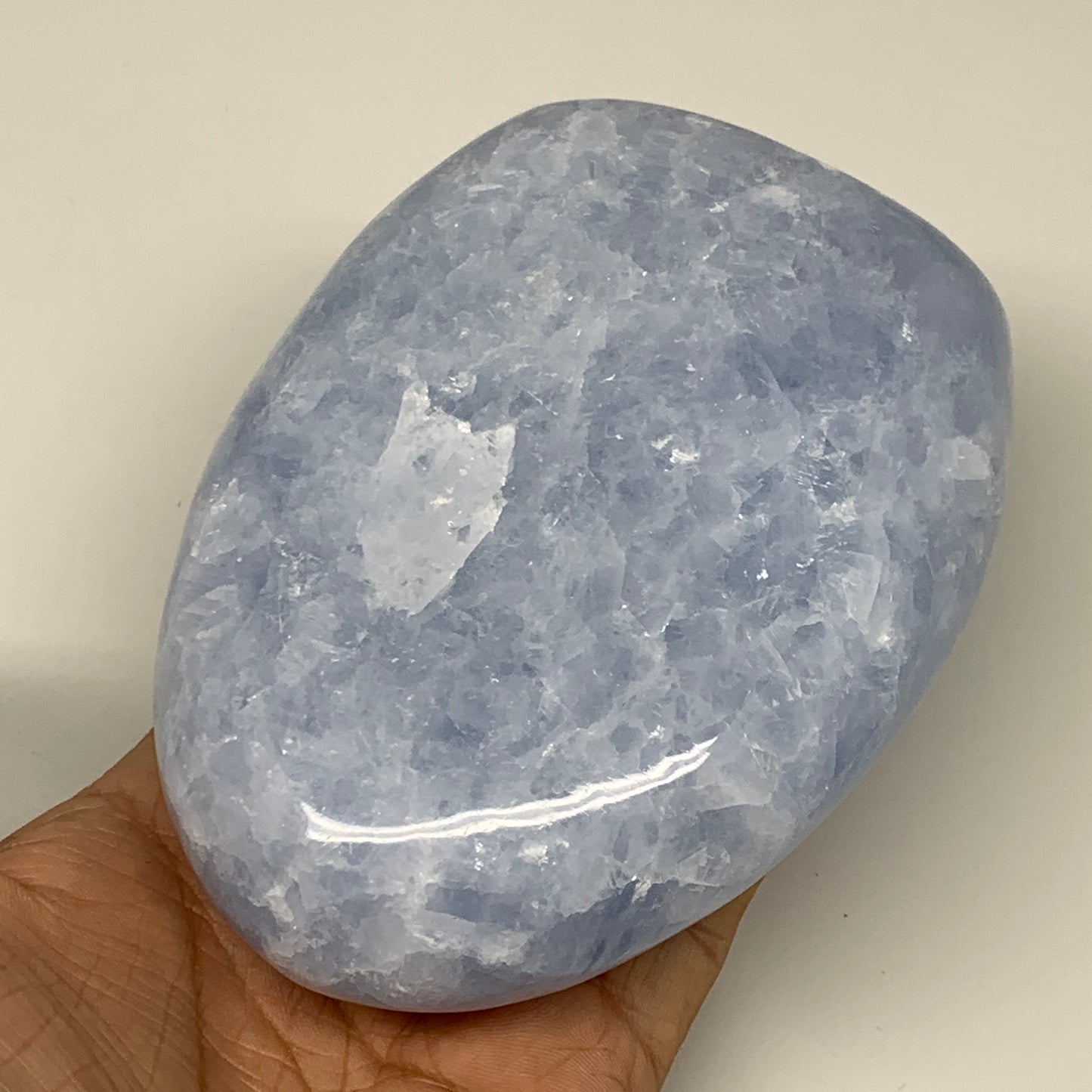 806g,4.6"x3.6"x1.7" Blue Calcite Polished Freeform Stands @Madagascar,B6416