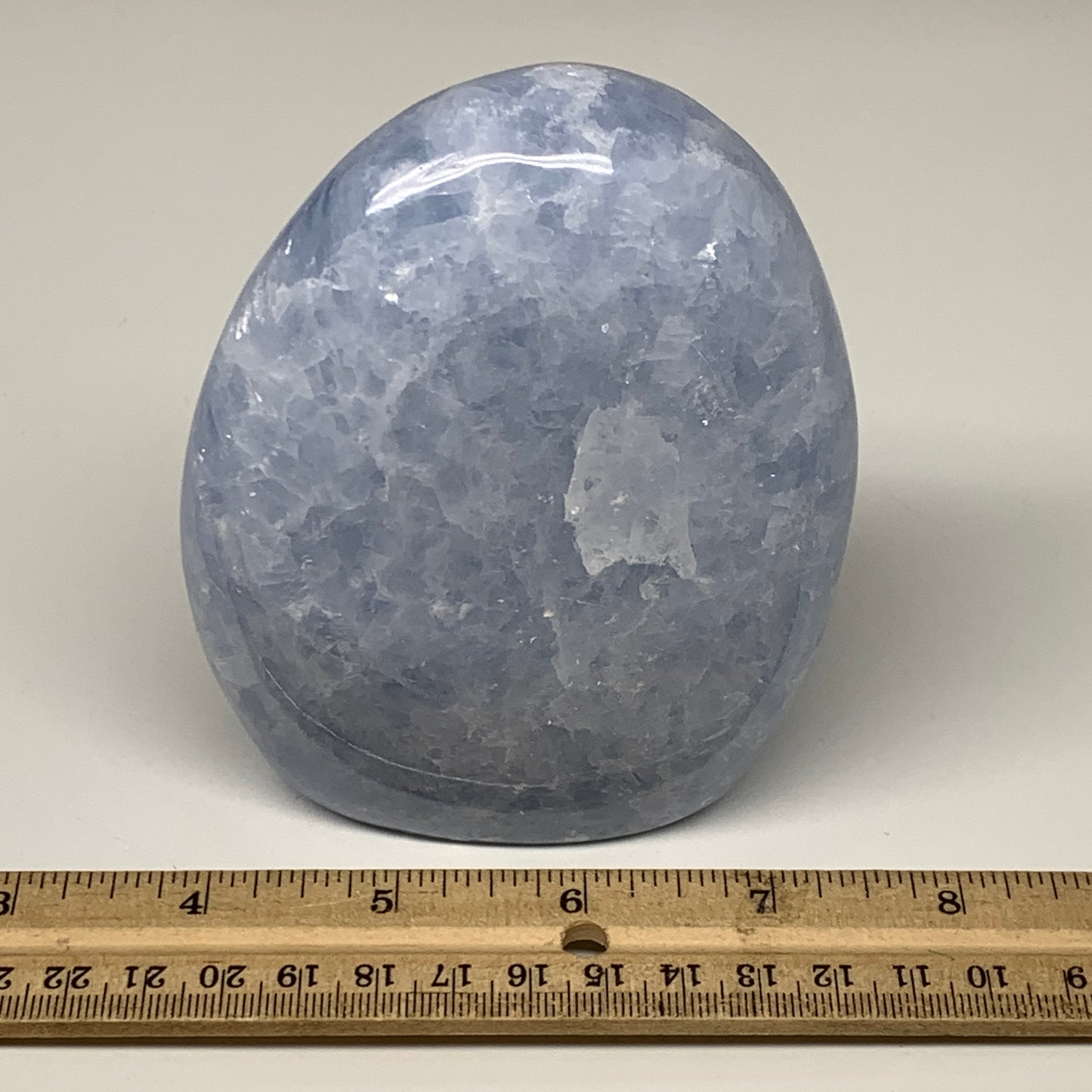 806g,4.6"x3.6"x1.7" Blue Calcite Polished Freeform Stands @Madagascar,B6416