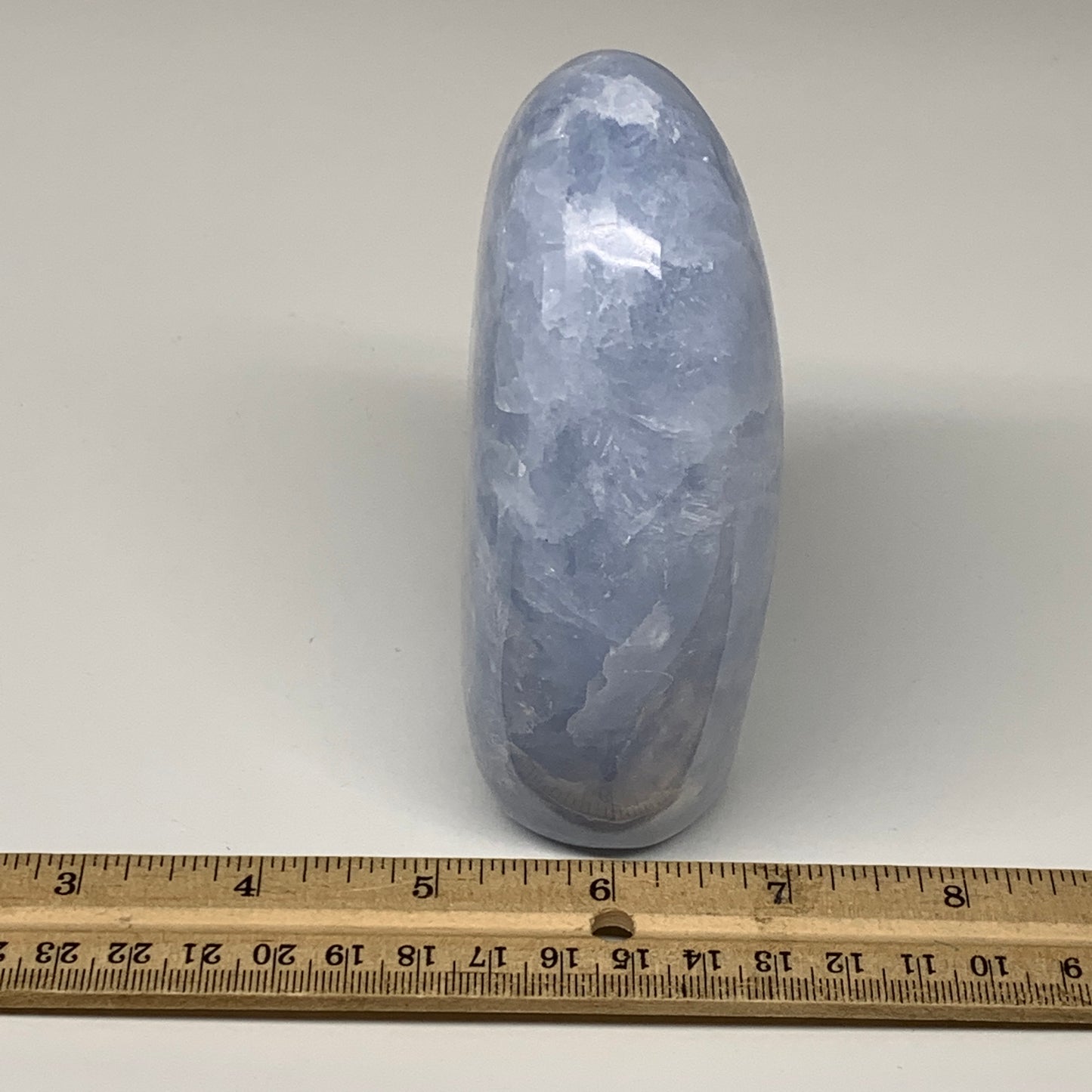 806g,4.6"x3.6"x1.7" Blue Calcite Polished Freeform Stands @Madagascar,B6416