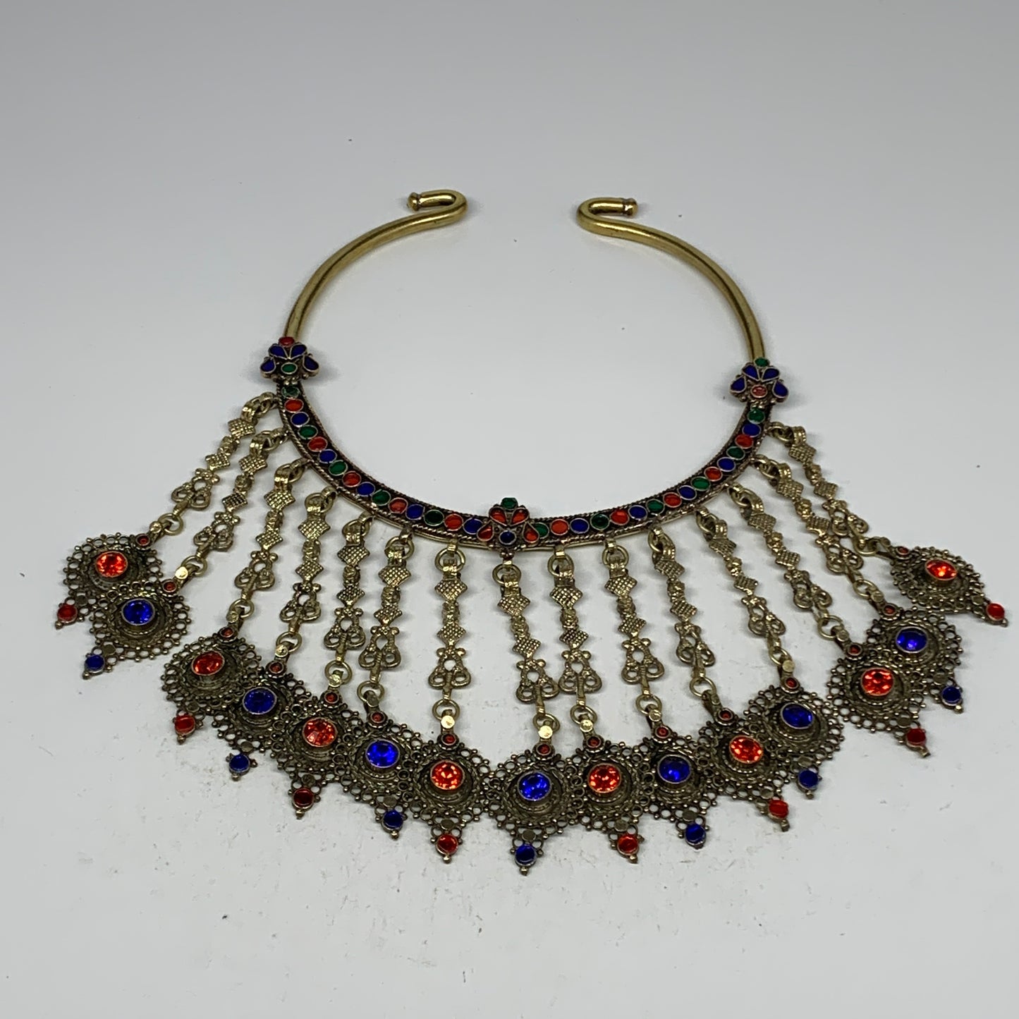 320g, 11"x5.75"Kuchi Turkmen Choker Necklace Multi-Color Tribal Gypsy Beho,B1414