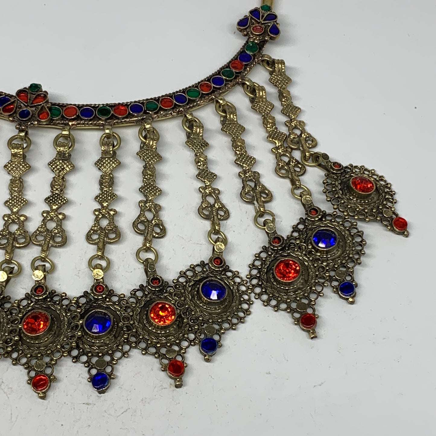 320g, 11"x5.75"Kuchi Turkmen Choker Necklace Multi-Color Tribal Gypsy Beho,B1414
