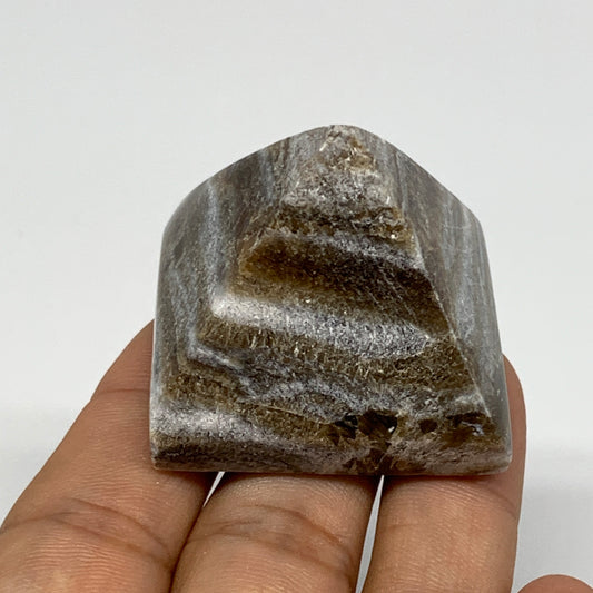 53.2g, 1.3"x1.5"x1.4" Chocolate/Gray Onyx Pyramid Gemstone @Morocco, B18973