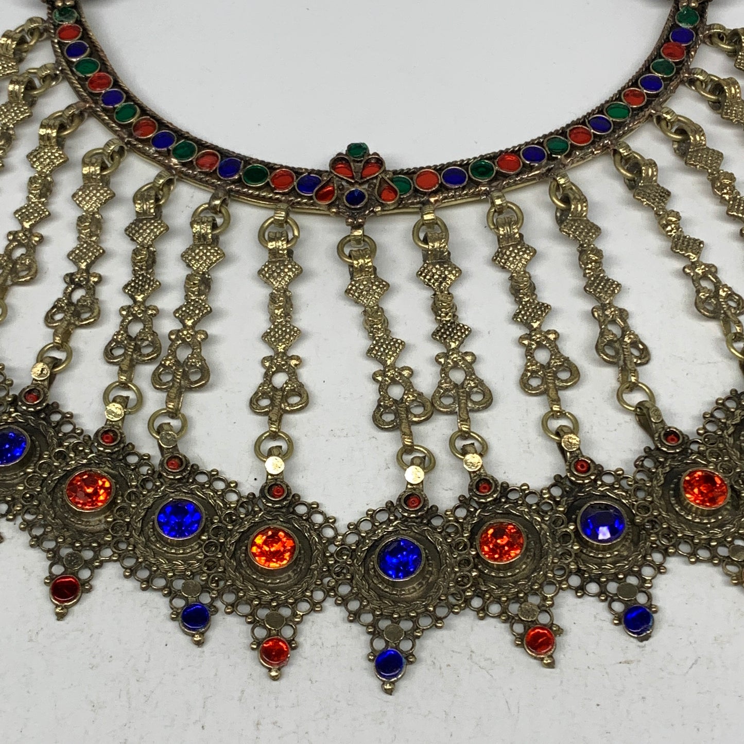 320g, 11"x5.75"Kuchi Turkmen Choker Necklace Multi-Color Tribal Gypsy Beho,B1414
