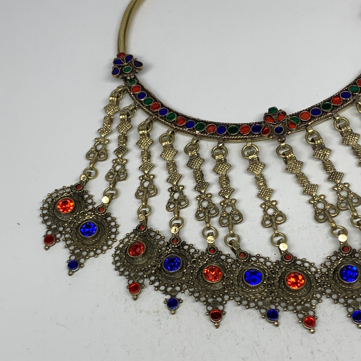 320g, 11"x5.75"Kuchi Turkmen Choker Necklace Multi-Color Tribal Gypsy Beho,B1414