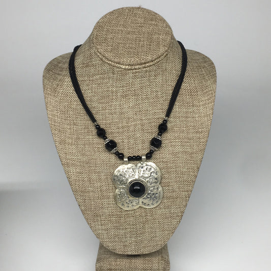 1pc,Turkmen Necklace Pendant Statement Tribal Black Carnelian Beaded,20-21",BN54