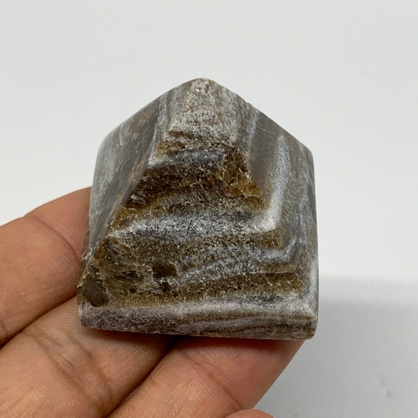 53.2g, 1.3"x1.5"x1.4" Chocolate/Gray Onyx Pyramid Gemstone @Morocco, B18973