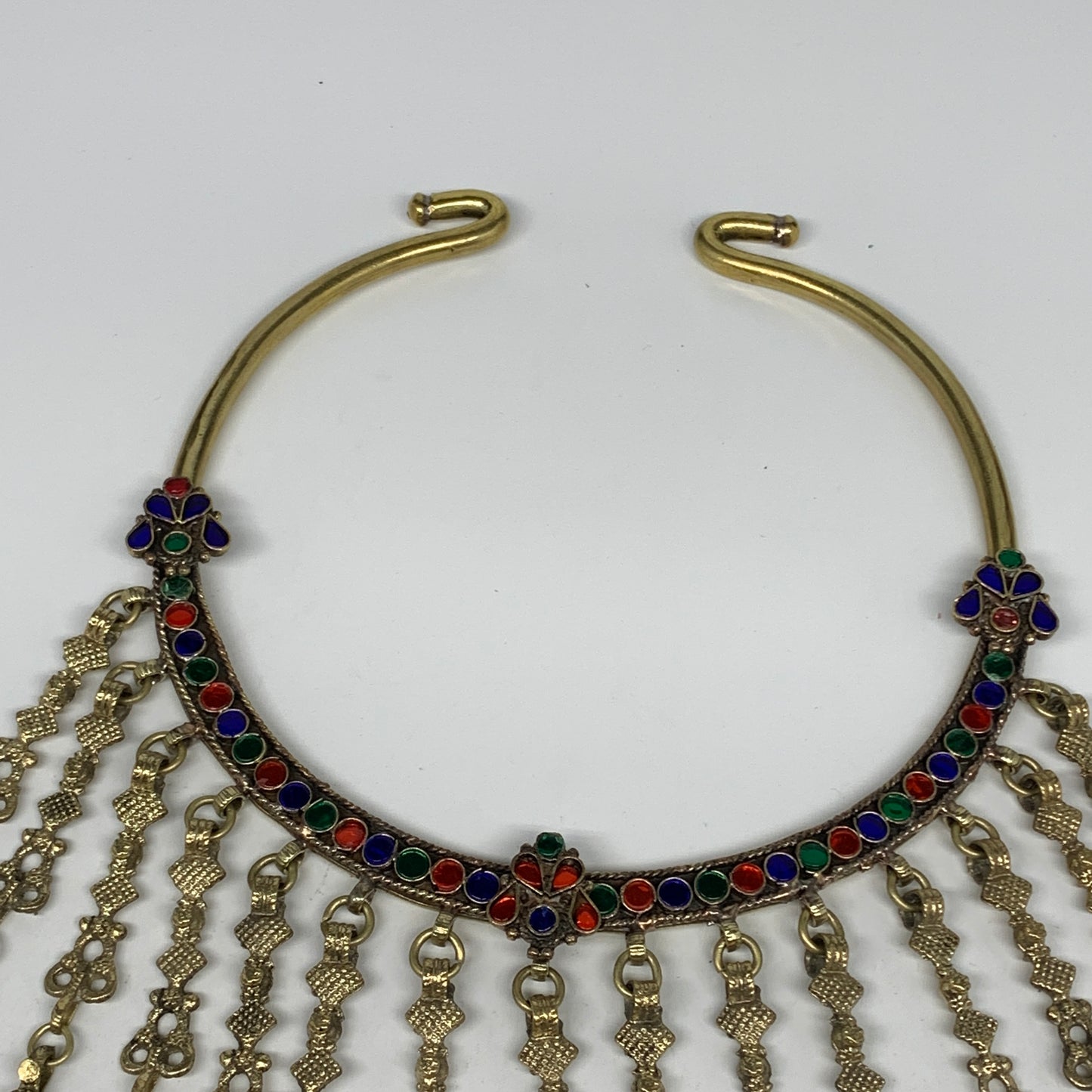 320g, 11"x5.75"Kuchi Turkmen Choker Necklace Multi-Color Tribal Gypsy Beho,B1414