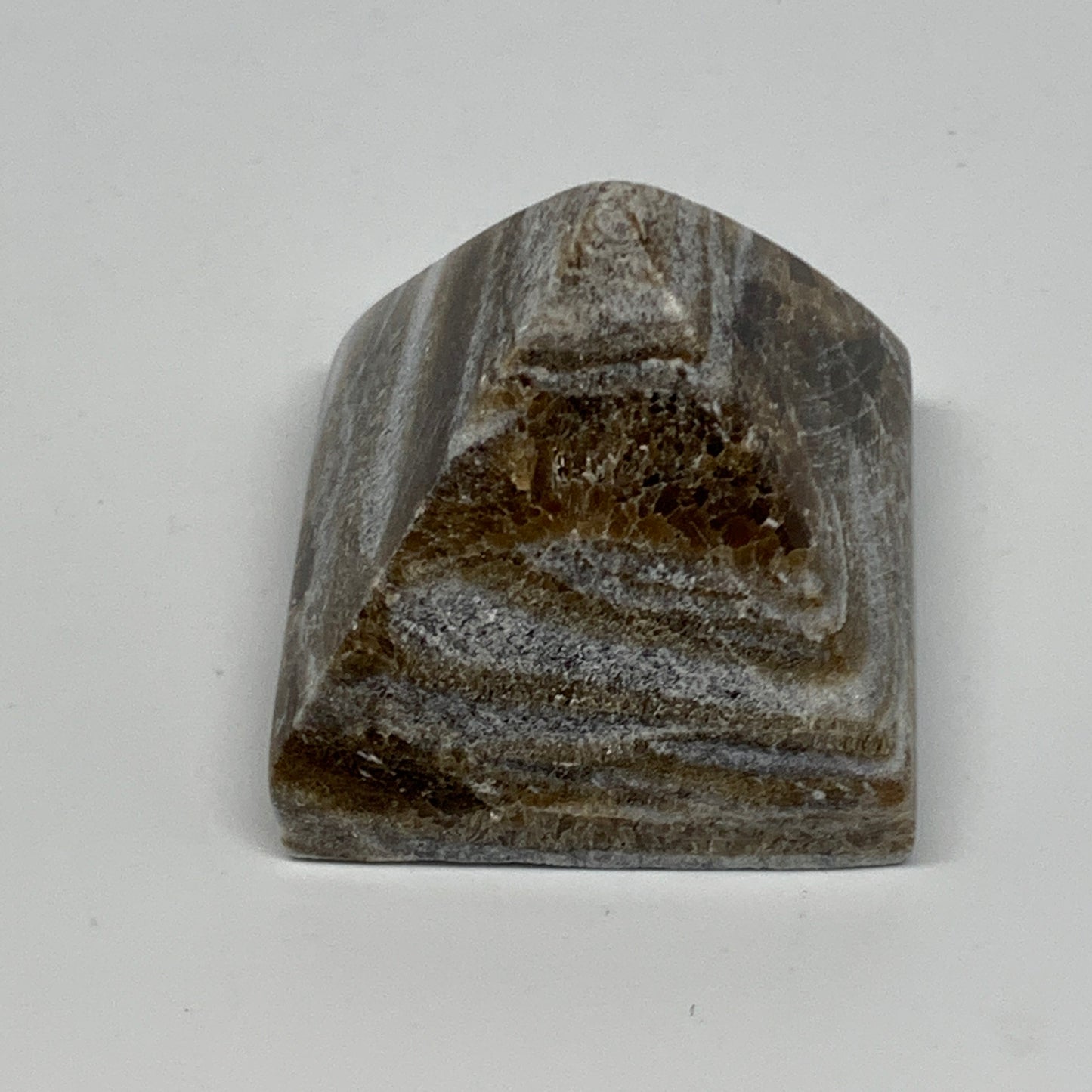53.2g, 1.3"x1.5"x1.4" Chocolate/Gray Onyx Pyramid Gemstone @Morocco, B18973