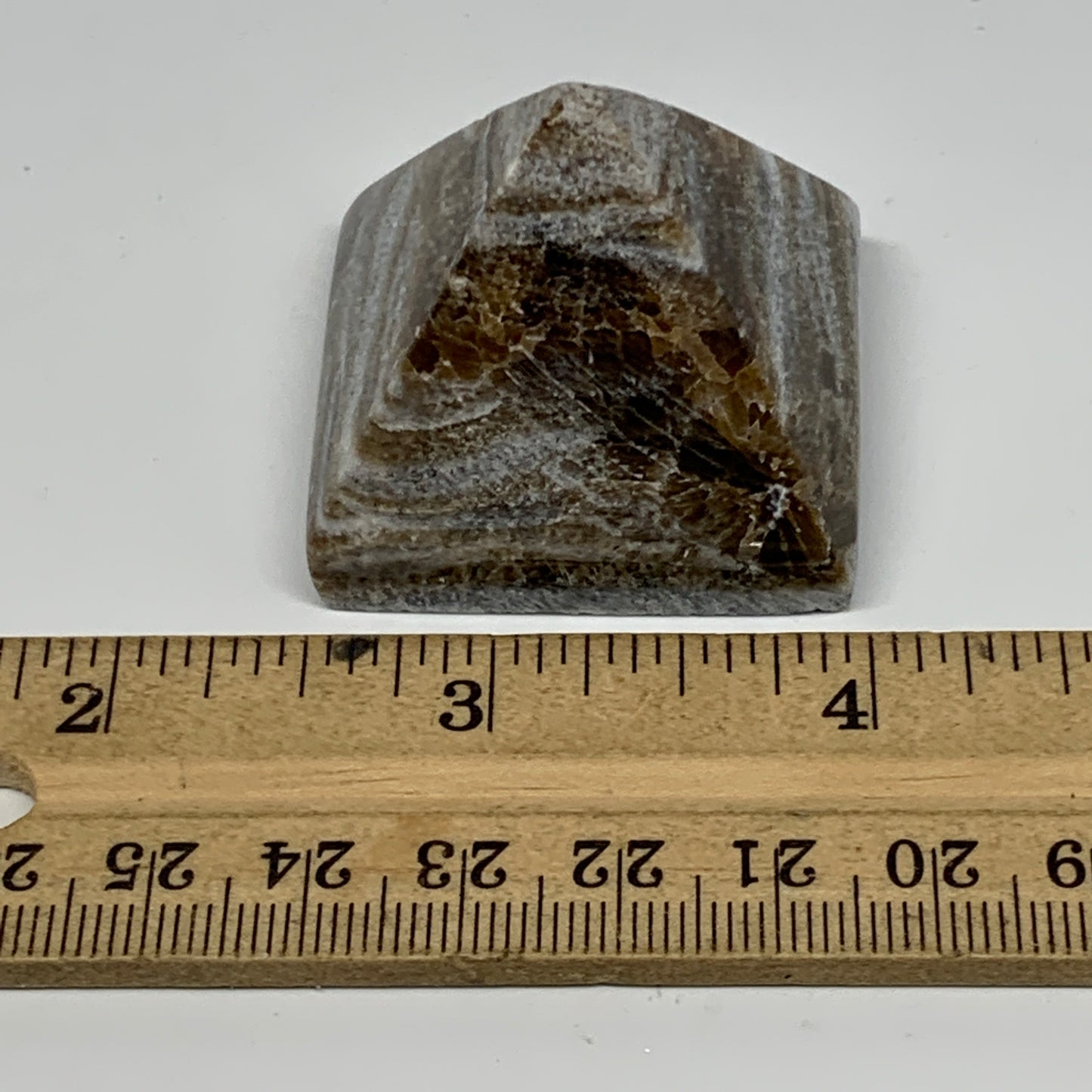 53.2g, 1.3"x1.5"x1.4" Chocolate/Gray Onyx Pyramid Gemstone @Morocco, B18973
