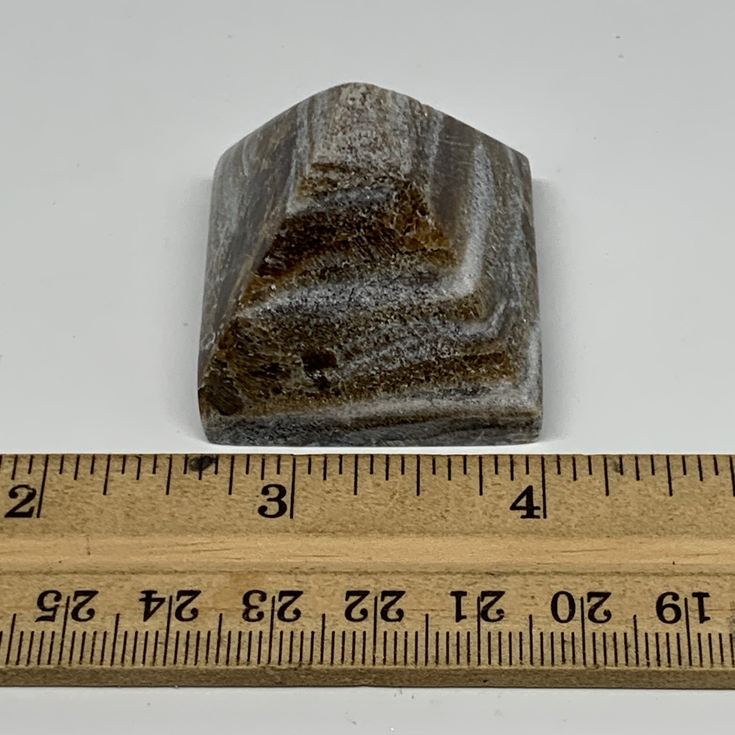 53.2g, 1.3"x1.5"x1.4" Chocolate/Gray Onyx Pyramid Gemstone @Morocco, B18973