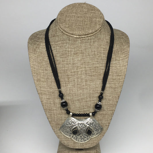 1pc,Turkmen Necklace Pendant Statement Tribal Black Carnelian Beaded,20-21",BN55