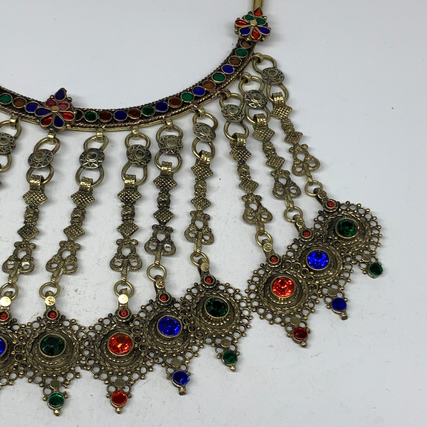 345g, 11"x5.75"Kuchi Turkmen Choker Necklace Multi-Color Tribal Gypsy Beho,B1414