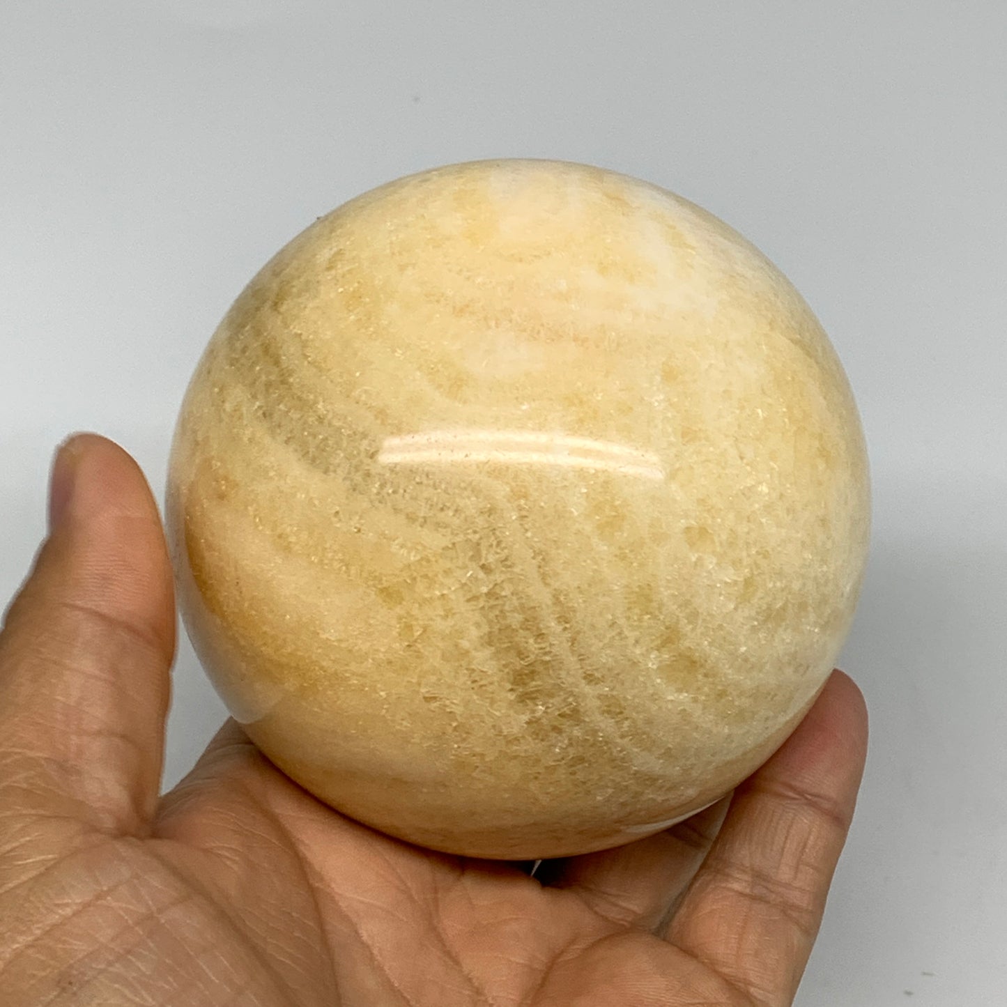 1.88 lbs,3.3"(84mm) Yellow Calcite Sphere Gemstone,Healing Crystal, B25370