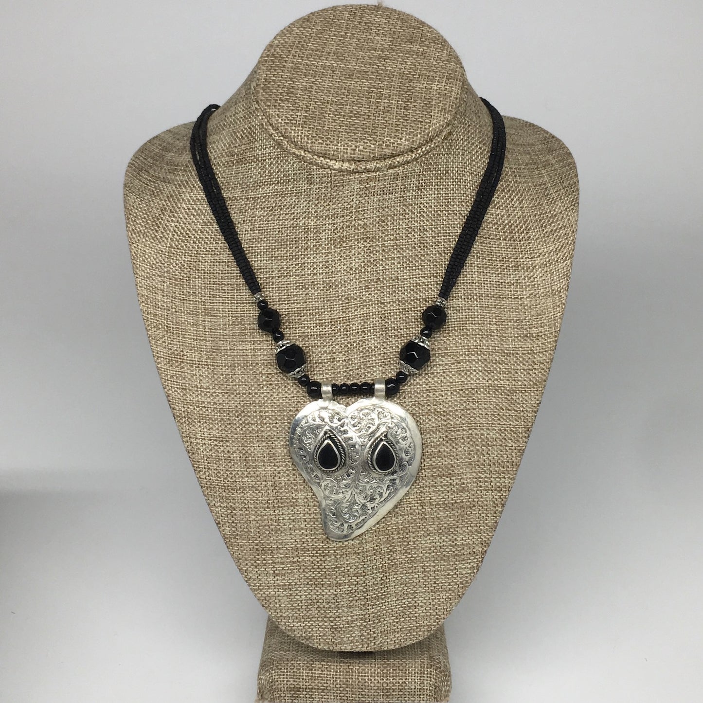 1pc,Turkmen Necklace Pendant Statement Tribal Black Carnelian Beaded,20-21",BN56