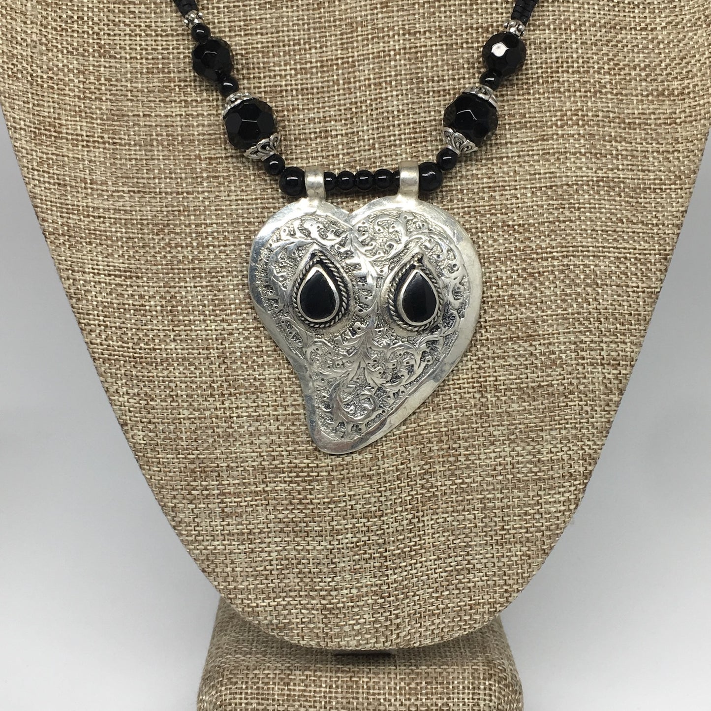 1pc,Turkmen Necklace Pendant Statement Tribal Black Carnelian Beaded,20-21",BN56