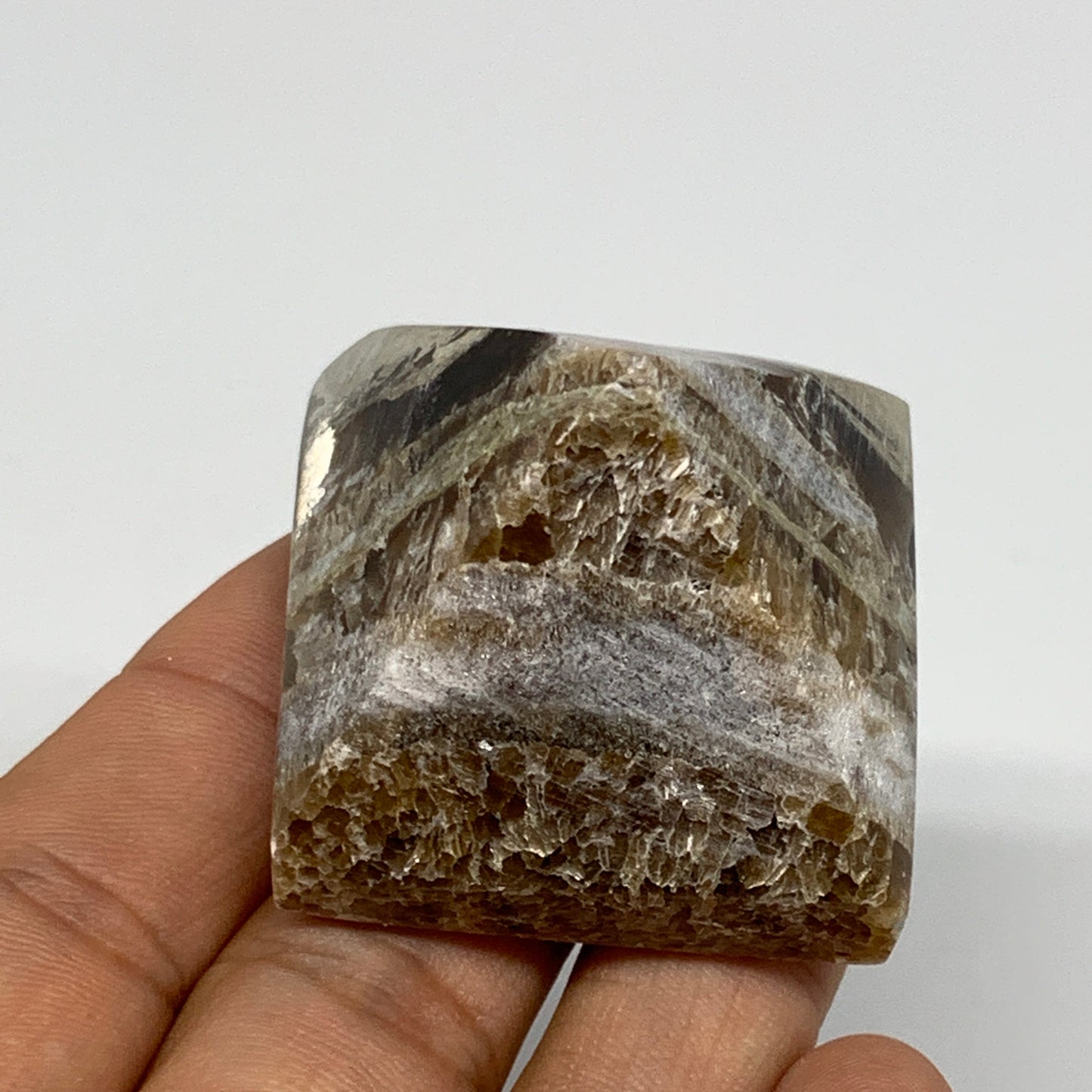 60.7g, 1.2"x1.7"x1.6" Chocolate/Gray Onyx Pyramid Gemstone @Morocco, B18975