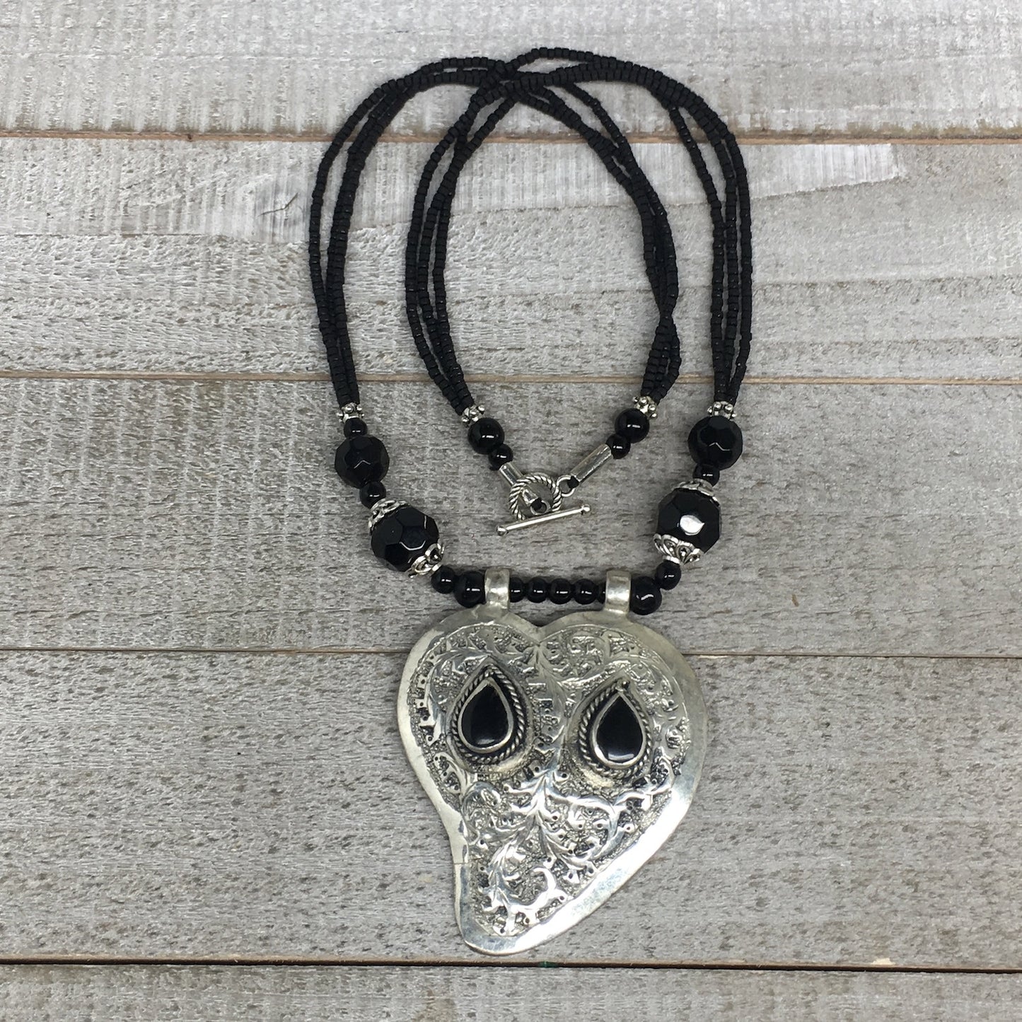 1pc,Turkmen Necklace Pendant Statement Tribal Black Carnelian Beaded,20-21",BN56