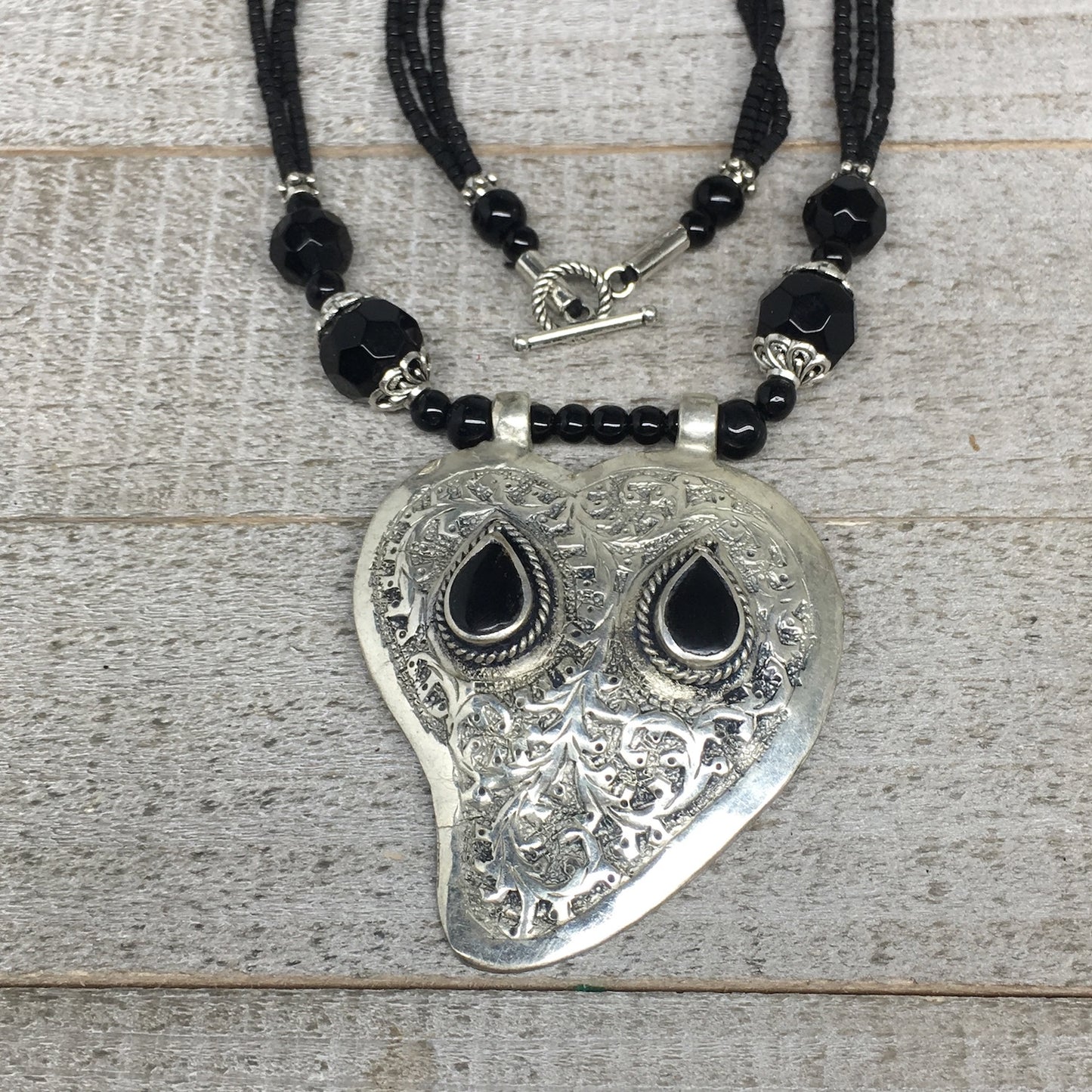 1pc,Turkmen Necklace Pendant Statement Tribal Black Carnelian Beaded,20-21",BN56