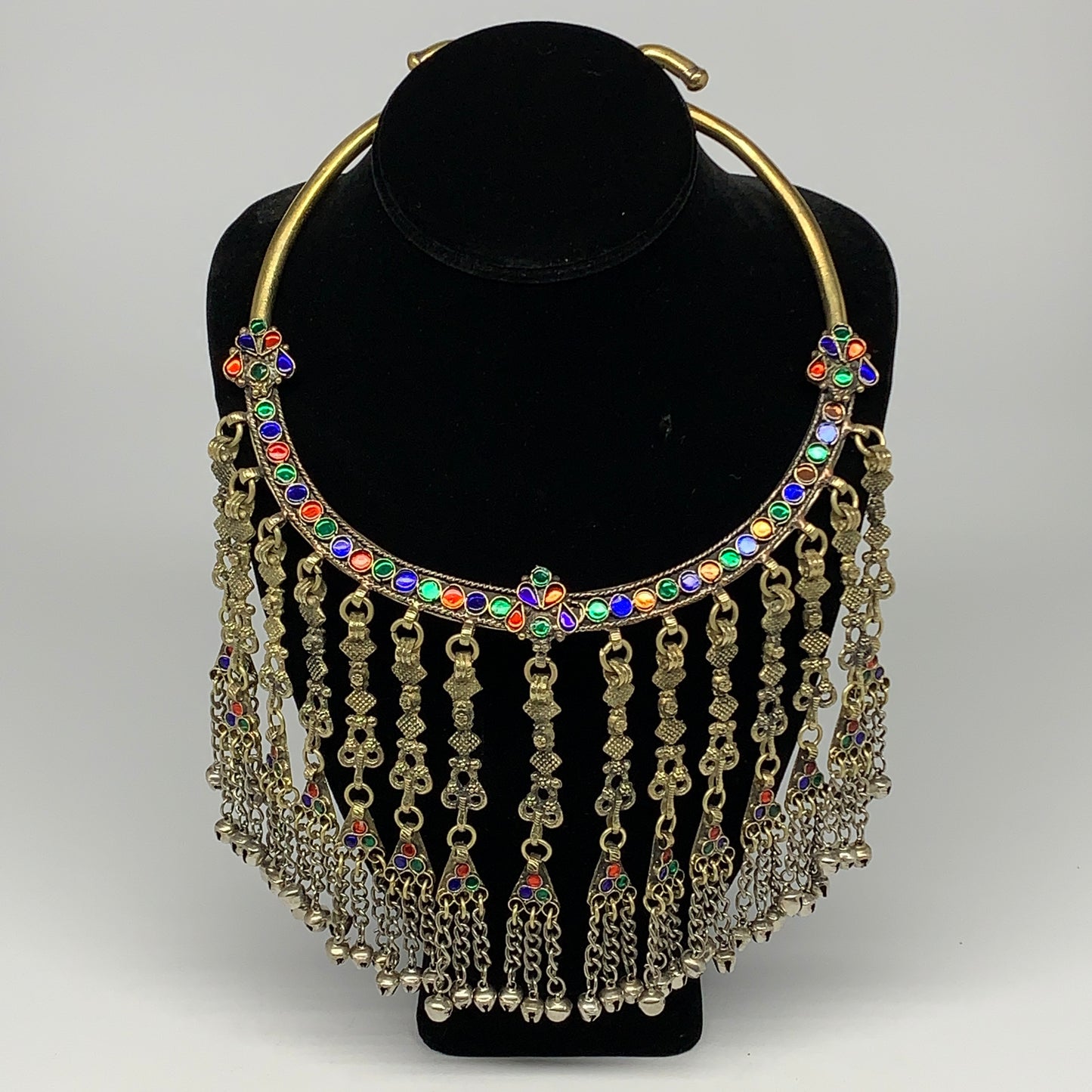 290g, 11"x5.75"Kuchi Turkmen Choker Necklace Multi-Color Tribal Gypsy Beho,B1414