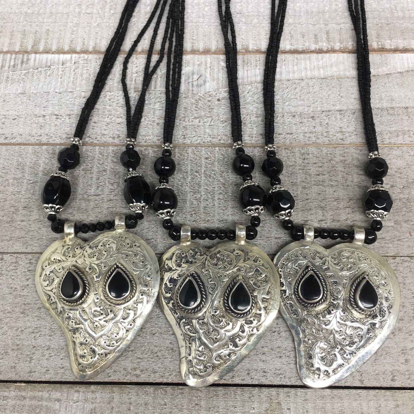 1pc,Turkmen Necklace Pendant Statement Tribal Black Carnelian Beaded,20-21",BN56