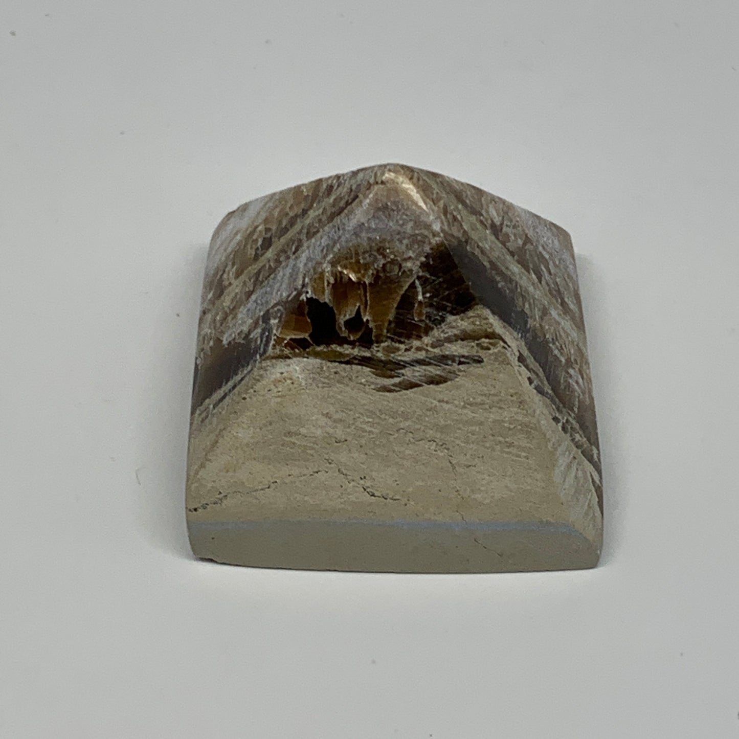 60.7g, 1.2"x1.7"x1.6" Chocolate/Gray Onyx Pyramid Gemstone @Morocco, B18975