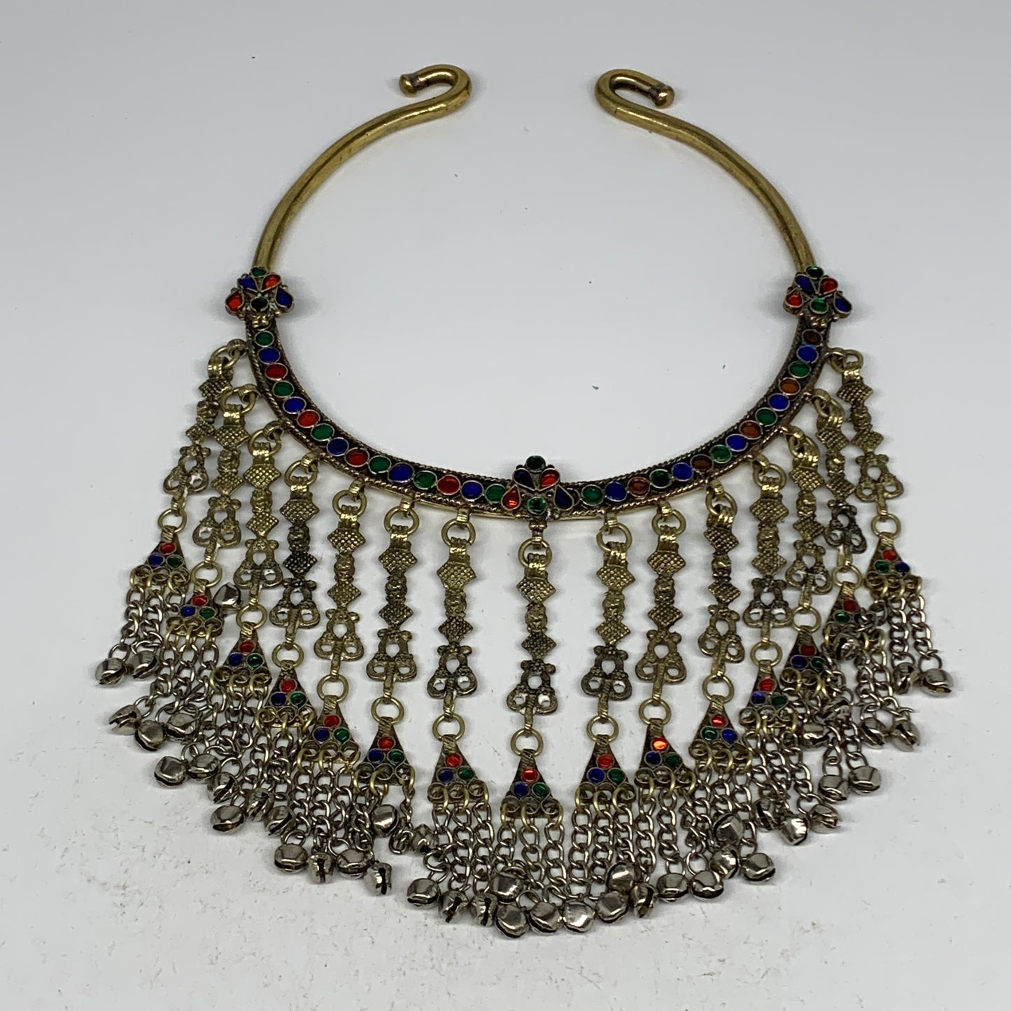 290g, 11"x5.75"Kuchi Turkmen Choker Necklace Multi-Color Tribal Gypsy Beho,B1414