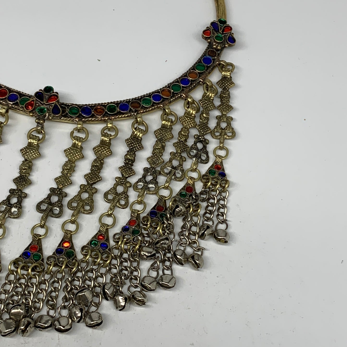 290g, 11"x5.75"Kuchi Turkmen Choker Necklace Multi-Color Tribal Gypsy Beho,B1414