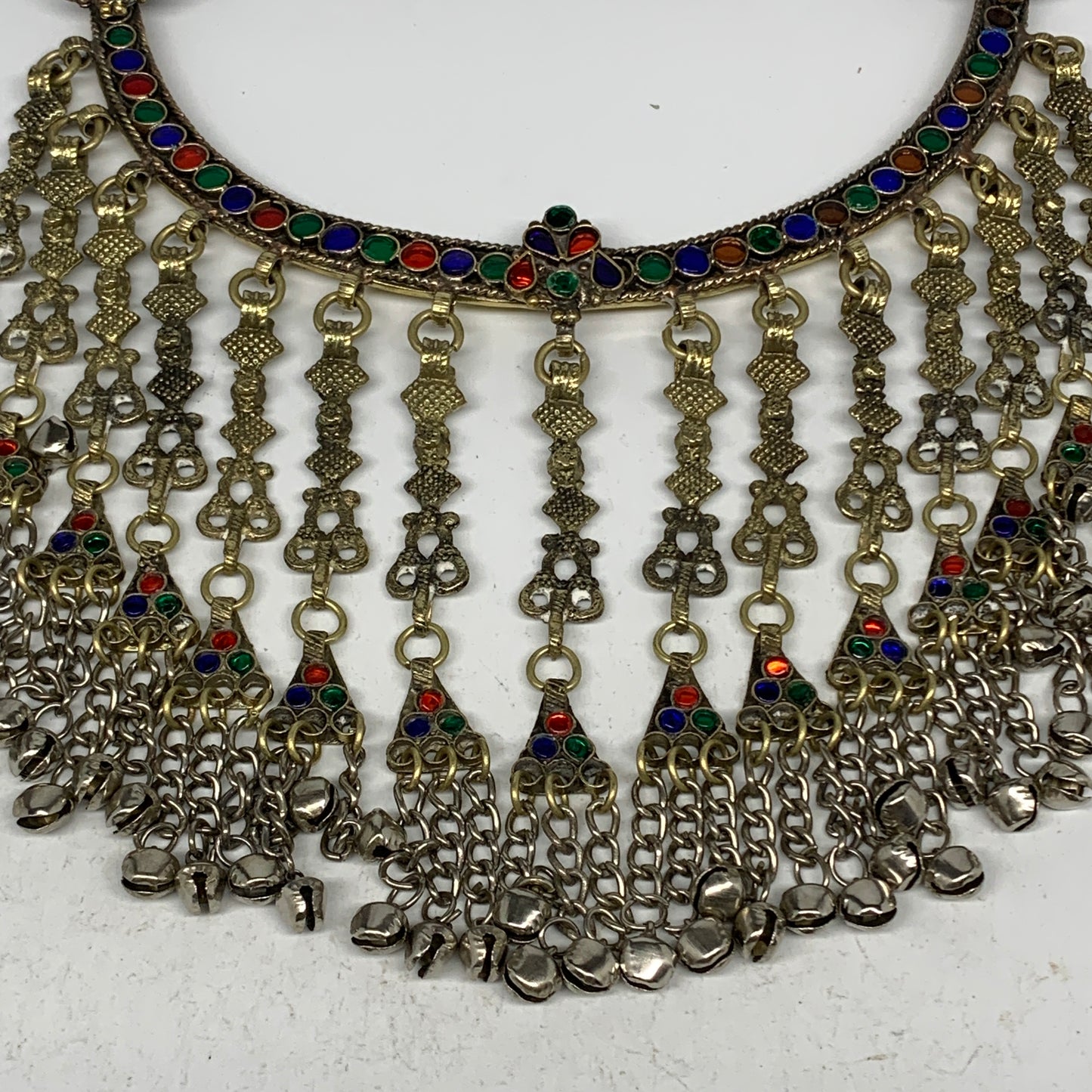 290g, 11"x5.75"Kuchi Turkmen Choker Necklace Multi-Color Tribal Gypsy Beho,B1414