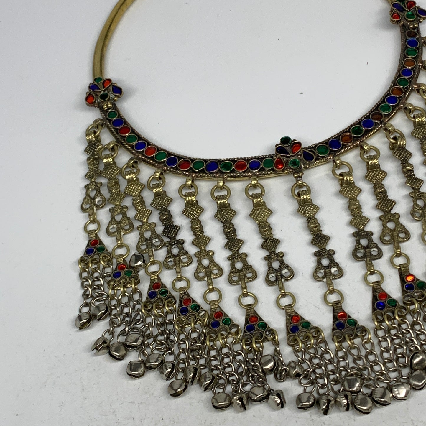290g, 11"x5.75"Kuchi Turkmen Choker Necklace Multi-Color Tribal Gypsy Beho,B1414