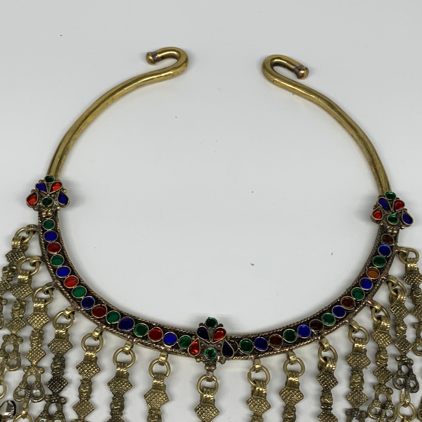 290g, 11"x5.75"Kuchi Turkmen Choker Necklace Multi-Color Tribal Gypsy Beho,B1414