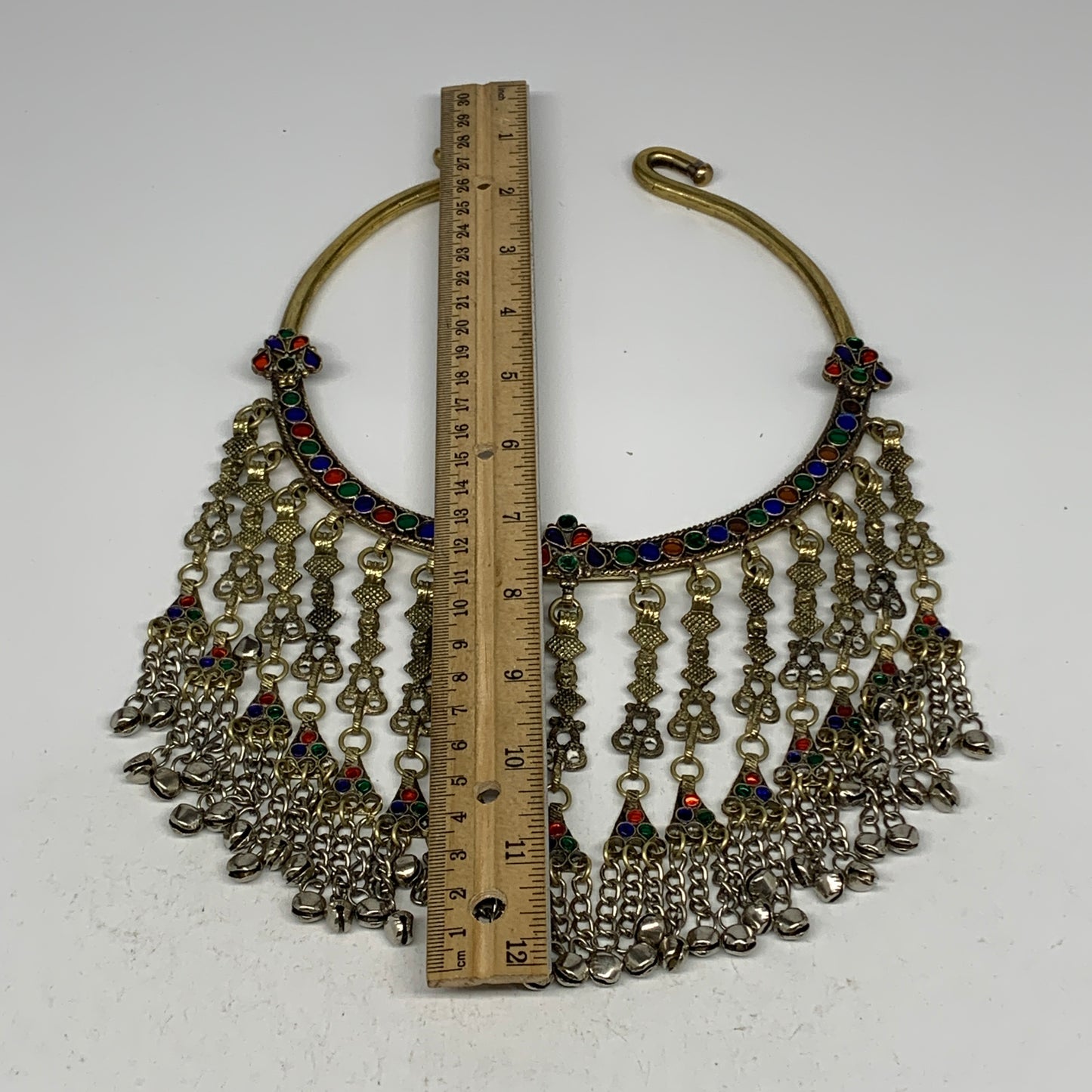 290g, 11"x5.75"Kuchi Turkmen Choker Necklace Multi-Color Tribal Gypsy Beho,B1414